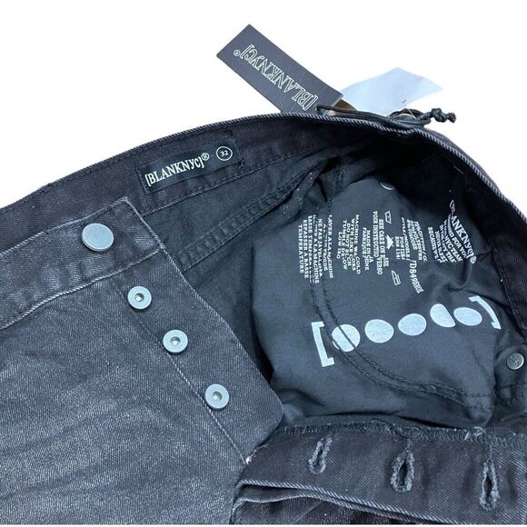 Blank NYC Shorts 32 Black Cutoff Distressed Button Fly‎ Denim Dark Wash Relaxed - Picture 3 of 6